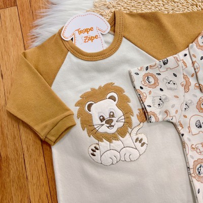 Conj. de Malha 3 peças - Leão Juba Colorida e Safari - Caramelo e Off White